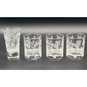 Disney Parks Mickey Mouse Etched Liquor Shot Glass Glasses. Lot Of 4 *Pre-Owned*